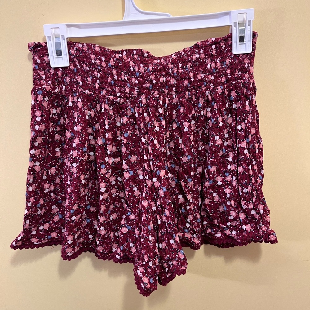 Wildflowers Burgundy Floral Smocked Top with Pink and Blue Accents